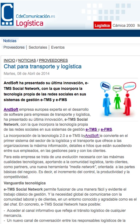 AndSoft Chat eTMS Social Network en Portal Logístico